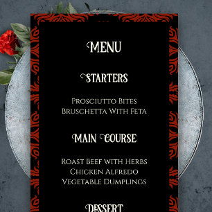 Zwarte en rode Floral gothic Dark Elegant Wedding Menu
