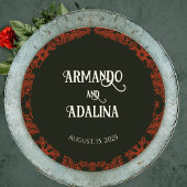 Zwarte en rode Floral gothic Dark Elegant Wedding Ronde Sticker