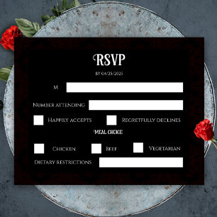 Zwarte en rode Floral gothic Dark Elegant Wedding RSVP Kaartje