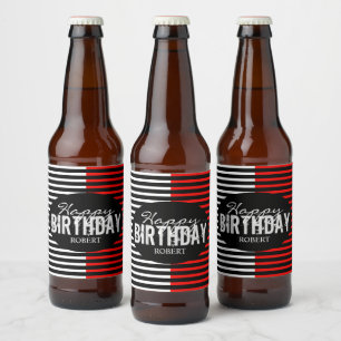 Zwarte en rode gelukkige verjaardag bier etiket