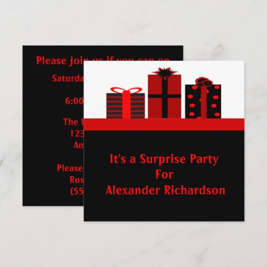 Zwarte en Rode Gifts Birthday Party Kaart (Voorkant / Achterkant)