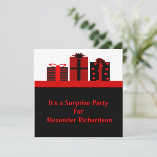 Zwarte en Rode Gifts Birthday Party Kaart (Staand voorkant)