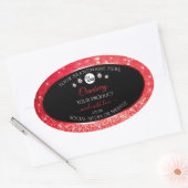 Zwarte en rode glitter-productlabels Logo diamante Ovale Sticker (Envelop)