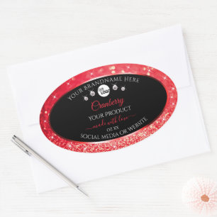Zwarte en rode glitter-productlabels Logo diamante Ovale Sticker
