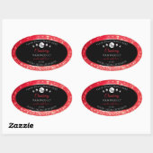 Zwarte en rode glitter-productlabels Logo diamante Ovale Sticker (Vel)