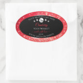 Zwarte en rode glitter-productlabels Logo diamante Ovale Sticker (Tas)