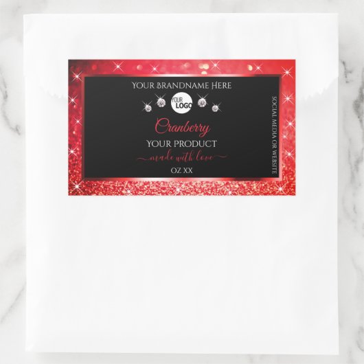 Zwarte en rode glitter-productlabels Logo diamante Rechthoekige Sticker (Tas)