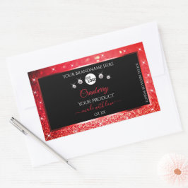 Zwarte en rode glitter-productlabels Logo diamante Rechthoekige Sticker