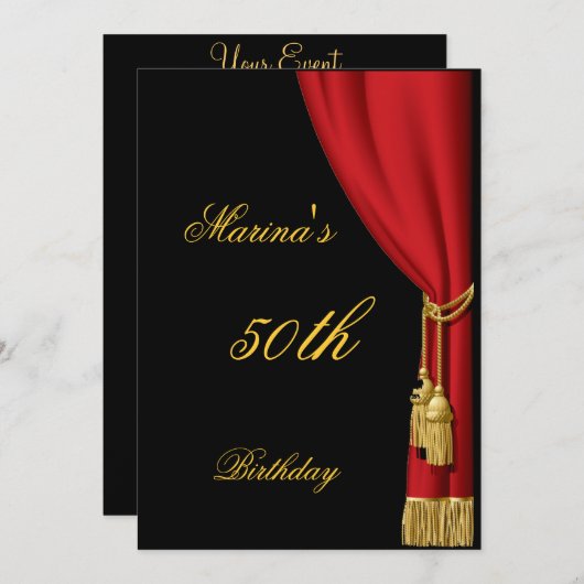 Zwarte en rode gordijn kaart (Voorkant / Achterkant)