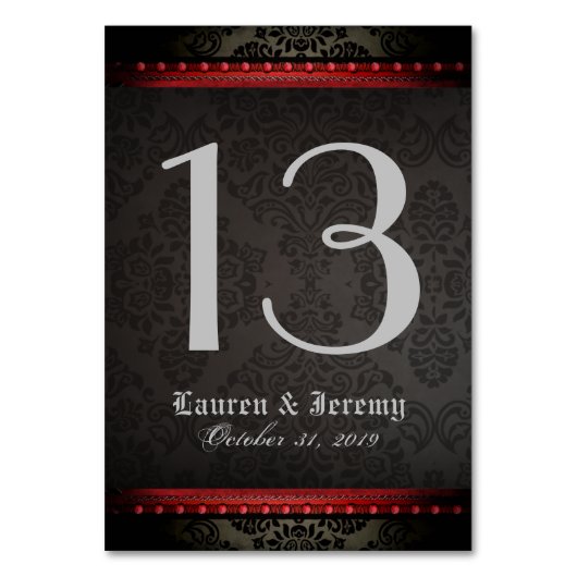 Zwarte en rode, Gothic Matching Wedding Table Kard Kaart (Achterkant)