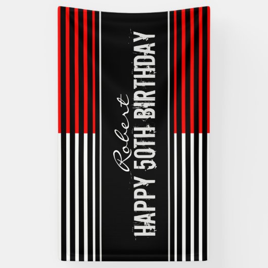 Zwarte en Rode Happy Birthday-banner Spandoek (Verticaal)