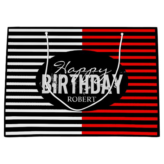 Zwarte en Rode Happy Birthday Groot Cadeauzakje (Voorkant)