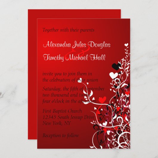 Zwarte en rode haren zwemmen, bruiloft 5 x 7 uitno kaart (Voorkant / Achterkant)