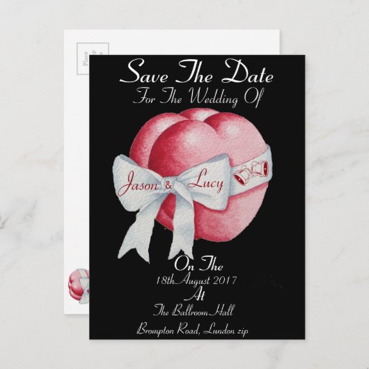 zwarte en rode harten met witte boog, met uitzonde aankondigingskaart (Voorkant / Achterkant)