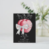 zwarte en rode harten met witte boog, met uitzonde aankondigingskaart (Staand voorkant)