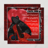Zwarte en rode hoge hakken verjaardagsfeestje kaart (Voorkant / Achterkant)