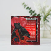 Zwarte en rode hoge hakken verjaardagsfeestje kaart (Staand voorkant)