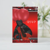 Zwarte en rode hoge hakken verjaardagsfeestje RSVP (Staand voorkant)