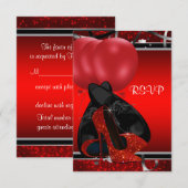 Zwarte en rode hoge hakken verjaardagsfeestje RSVP Kaartje (Voorkant / Achterkant)