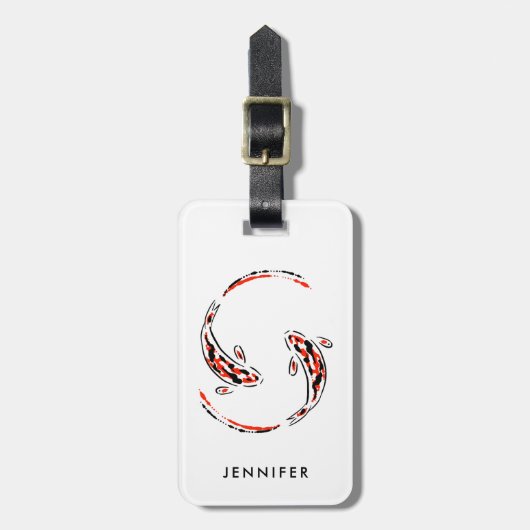 Zwarte en rode Japanse Koi visartistiek Bagagelabel (Voorkant verticaal)