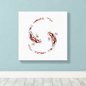 Zwarte en rode Japanse Koi visartistiek Canvas Afdruk (Insitu (Houten vloer))