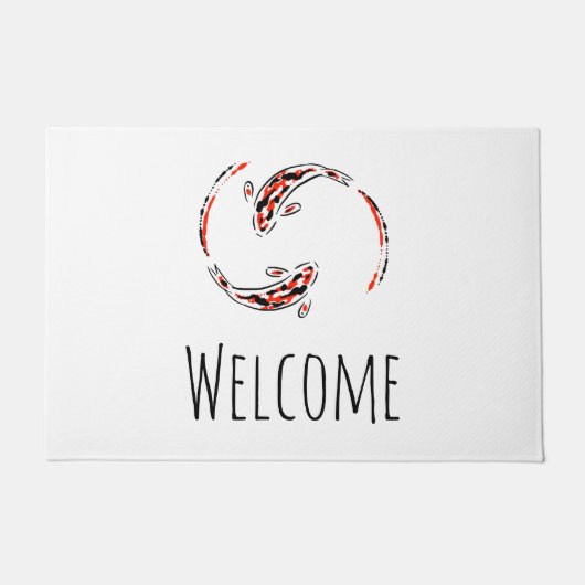 Zwarte en rode Japanse Koi visartistiek Deurmat (Voorkant)