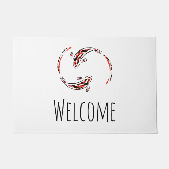 Zwarte en rode Japanse Koi visartistiek Deurmat (Voorkant)