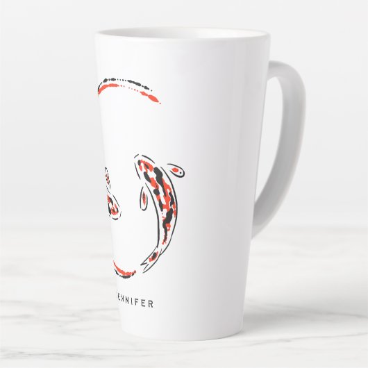 Zwarte en rode Japanse Koi visartistiek Latte Mok (Rechterhoek)