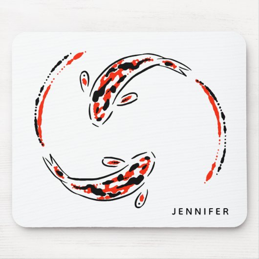 Zwarte en rode Japanse Koi visartistiek Muismat (Voorkant)