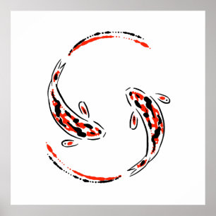 Zwarte en rode Japanse Koi visartistiek Poster