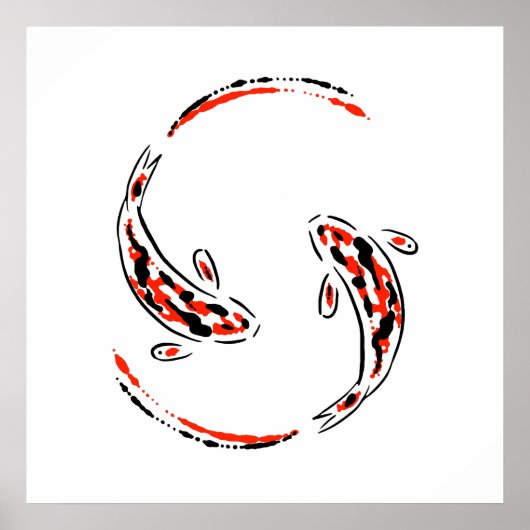 Zwarte en rode Japanse Koi visartistiek Poster (Voorkant)