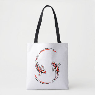 Zwarte en rode Japanse Koi visartistiek Tote Bag