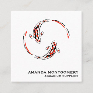 Zwarte en rode Japanse Koi visartistiek Vierkante Visitekaartje
