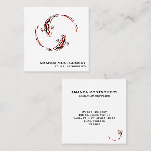 Zwarte en rode Japanse Koi visartistiek Vierkante Visitekaartje (Voorkant / Achterkant)