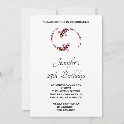 Zwarte en rode Japanse Koi vispaar Birthday Kaart (Voorkant)