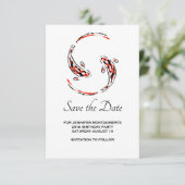 Zwarte en rode Japanse Koi vispaar Birthday Save The Date (Staand voorkant)