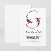 Zwarte en rode Japanse Koi vispaar Birthday Save The Date (Voorkant / Achterkant)