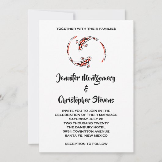 Zwarte en rode Japanse koi vispairbruiloft Kaart (Voorkant)