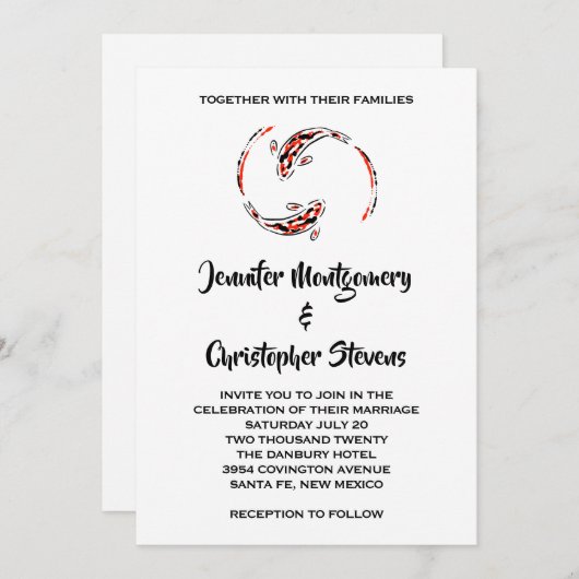 Zwarte en rode Japanse koi vispairbruiloft Kaart (Voorkant / Achterkant)