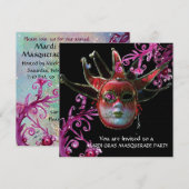 ZWARTE EN RODE JESTER MASK, Masquerade Party Black Kaart (Voorkant / Achterkant)