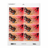 ZWARTE EN RODE JESTER MASK , Masquerade Party Etiket (Full Sheet)