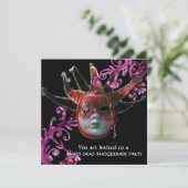 ZWARTE EN RODE JESTER MASK, Masquerade Party Gold Kaart (Staand voorkant)