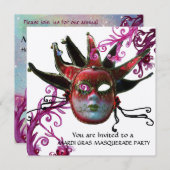 ZWARTE EN RODE JESTER MASK, Masquerade Party Gold Kaart (Voorkant / Achterkant)