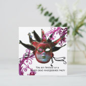ZWARTE EN RODE JESTER MASK, Masquerade Party Gold Kaart (Staand voorkant)