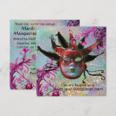 ZWARTE EN RODE JESTER MASK, Masquerade Party Gold Kaart (Voorkant / Achterkant)