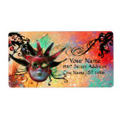 ZWARTE EN RODE JESTER MASK, Masquerade Party green Etiket (Voorkant)