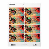 ZWARTE EN RODE JESTER MASK, Masquerade Party green Etiket (Full Sheet)