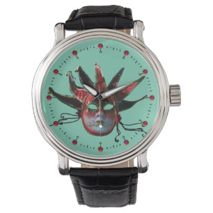 ZWARTE EN RODE JESTER MASK , Masquerade Party Horloge