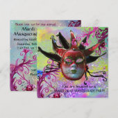 ZWARTE EN RODE JESTER MASK , Masquerade Party Kaart (Voorkant / Achterkant)