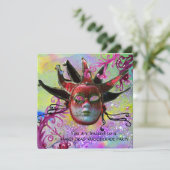 ZWARTE EN RODE JESTER MASK , Masquerade Party Kaart (Staand voorkant)